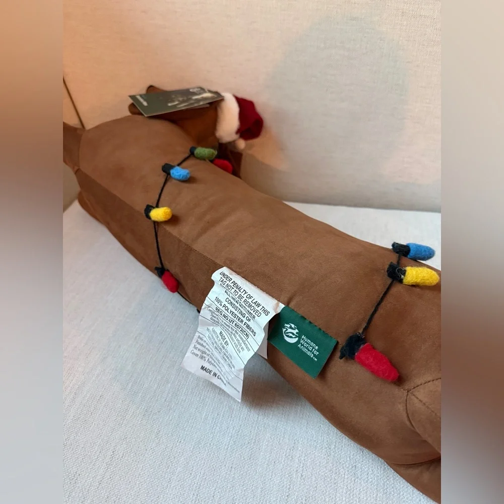 Isaac Mizrahi Dachshund Dog Holiday Christmas Lights Santa Hat Pillow